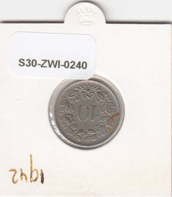 S30-ZWI-0240 Switzerland 10 Rappen VF 1942 KM# 27