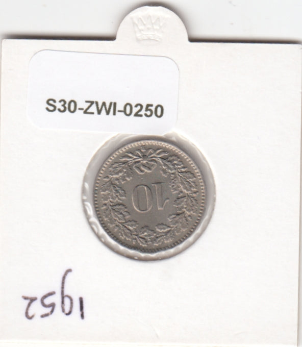 S30-ZWI-0250 Switzerland 10 Rappen VF 1952 KM# 27