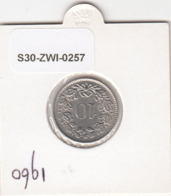 S30-ZWI-0257 Switzerland 10 Rappen XF 1960 KM# 27