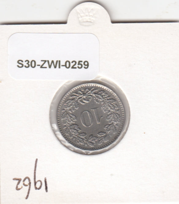 S30-ZWI-0259 Switzerland 10 Rappen AU 1962 KM# 27
