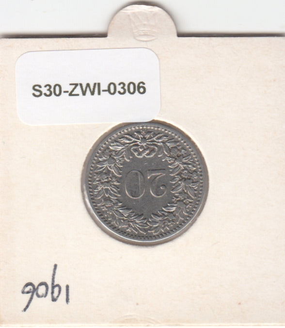 S30-ZWI-0306 Switzerland 20 Rappen VF 1906 KM# 29