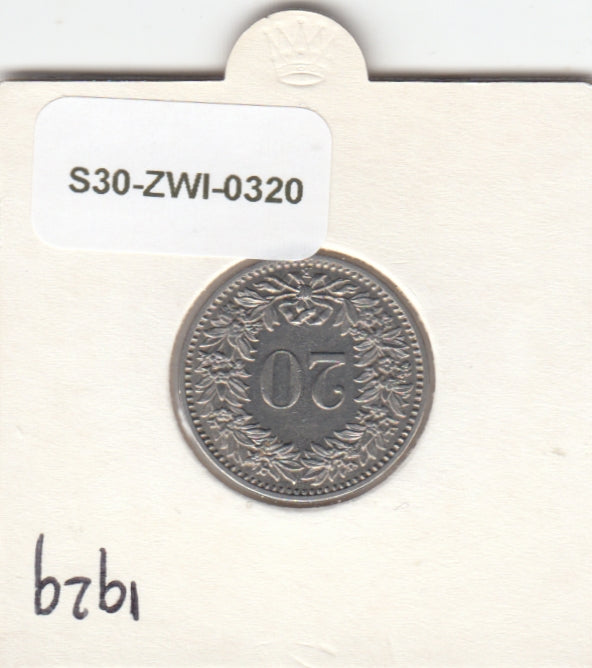S30-ZWI-0320 Switzerland 20 Rappen XF 1929 KM# 29
