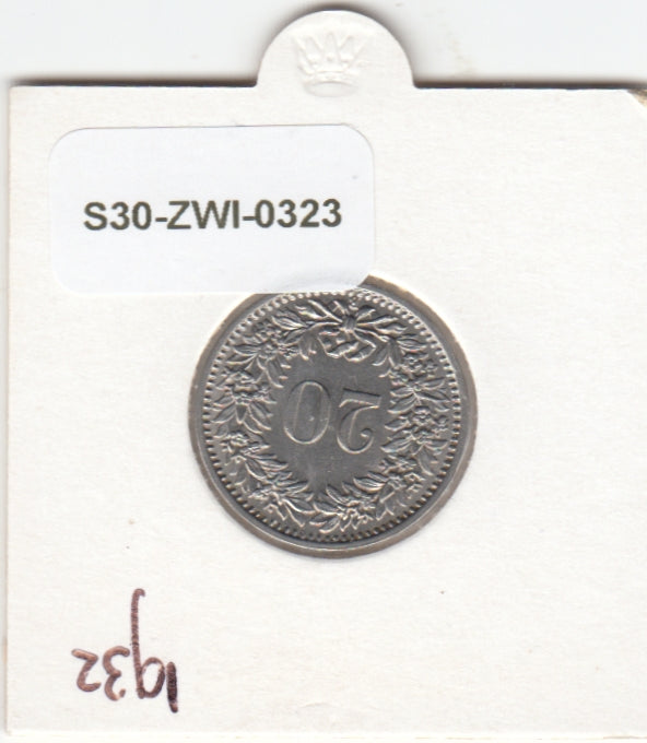 S30-ZWI-0323 Switzerland 20 Rappen XF 1932 KM# 29