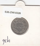 S30-ZWI-0326 Switzerland 20 Rappen VF 1936 KM# 29
