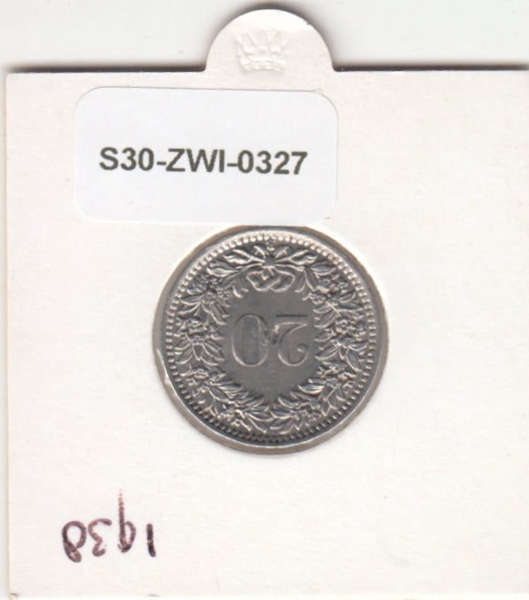 S30-ZWI-0327 Switzerland 20 Rappen VF/XF 1938 KM# 29