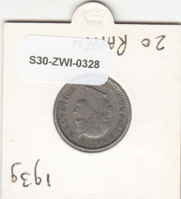 S30-ZWI-0328 Switzerland 20 Rappen VF 1939 KM# 29a