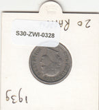 S30-ZWI-0328 Switzerland 20 Rappen VF 1939 KM# 29a