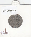 S30-ZWI-0335 Switzerland 20 Rappen VF 1952 KM# 29a