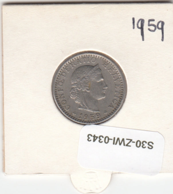 S30-ZWI-0343 Switzerland 20 Rappen VF 1959 KM# 29a