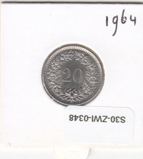 S30-ZWI-0348 Switzerland 20 Rappen AU 1964 KM# 29a