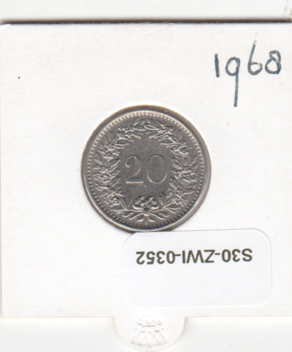 S30-ZWI-0352 Switzerland 20 Rappen XF 1968 KM# 29a