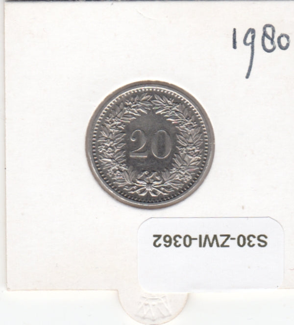 S30-ZWI-0362 Switzerland 20 Rappen XF 1980 KM# 29a