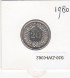 S30-ZWI-0362 Switzerland 20 Rappen XF 1980 KM# 29a