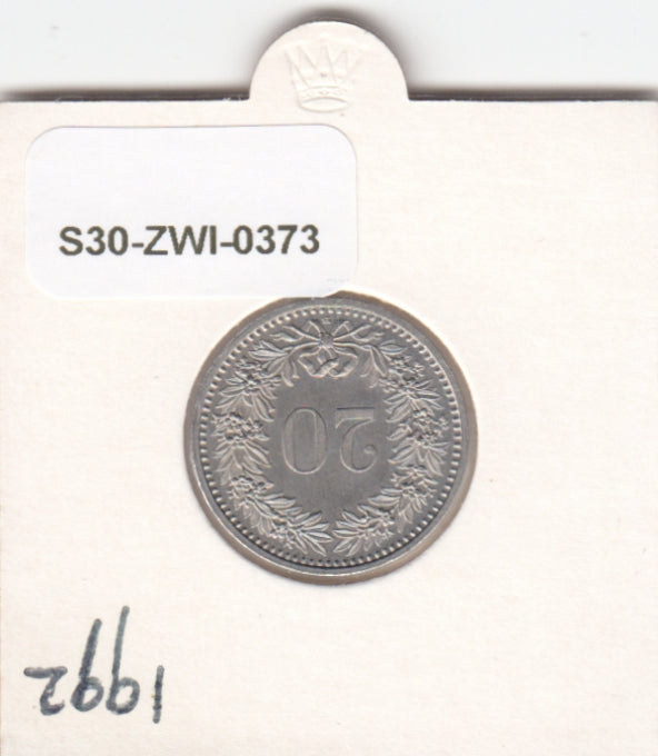 S30-ZWI-0373 Switzerland 20 Rappen XF 1992 KM# 29a