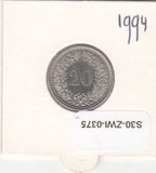 S30-ZWI-0375 Switzerland 20 Rappen AU 1994 KM# 29a