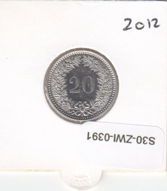 S30-ZWI-0391 Switzerland 20 Rappen UNC 2012 KM# 29a