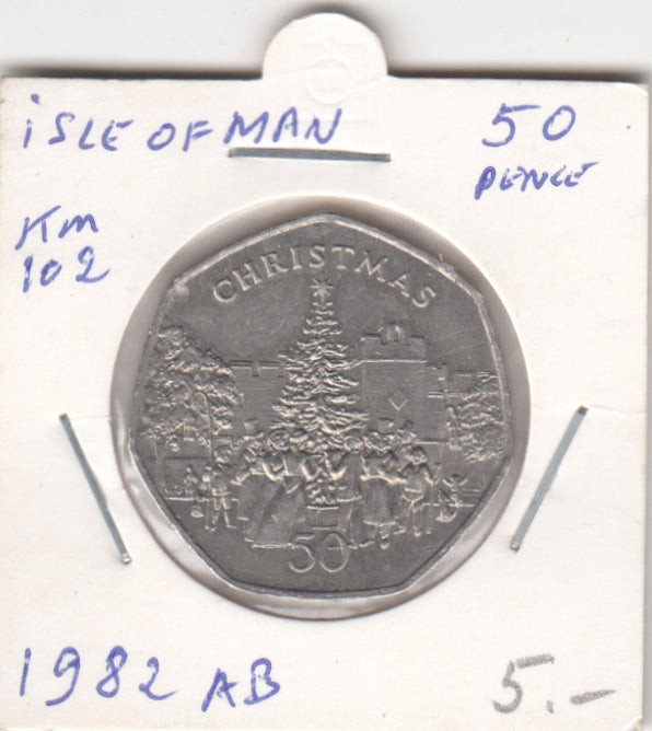 S30-ZWI-0395 Isle Of Man 50 Pence VF 1982 KM102 AB Christmas