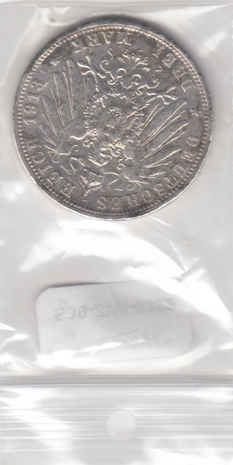 S30-ZWI-0399 Germany 3 Mark FI/VF 1913 KM535  Zilver