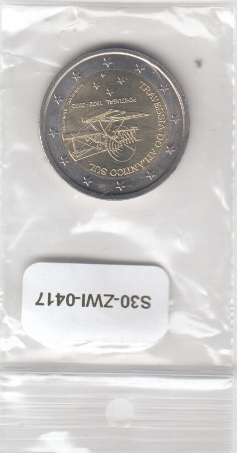 S30-ZWI-0417-M07 Portugal 2 Euro UNC 2022 KM930  Crossing of the South Atlantic by plane