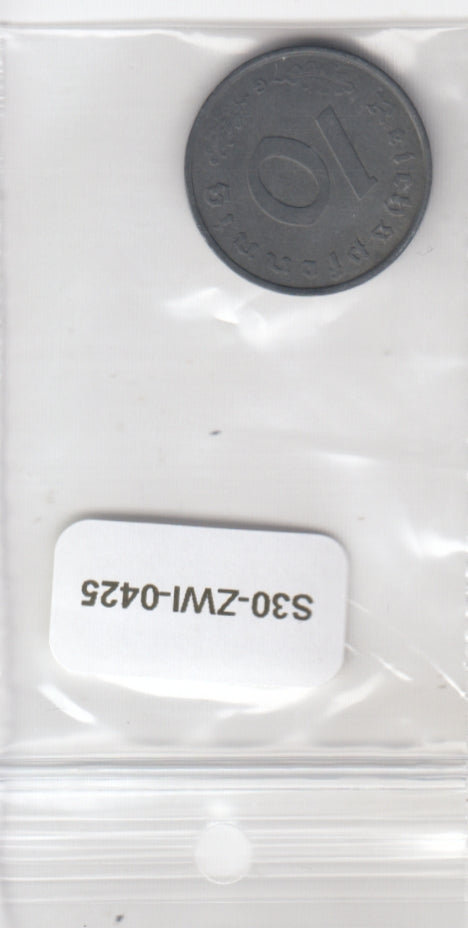 S30-ZWI-0425 Germany 10 Reichspfennig XF 1943 KM101 G