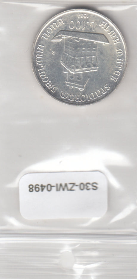 S30-ZWI-0498 Italy 100 Lire UNC 1988 KM127  University of Bologna ziver
