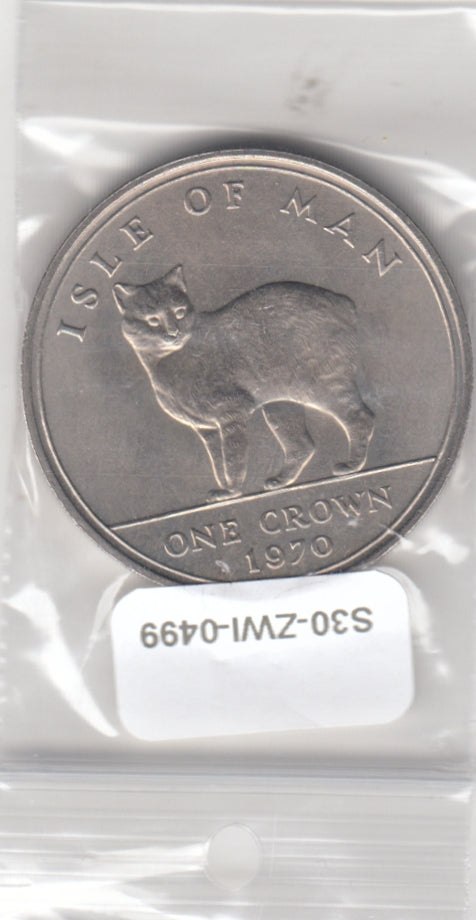 S30-ZWI-0499 Isle Of Man Crown UNC 1970 KM18  Manx Cat