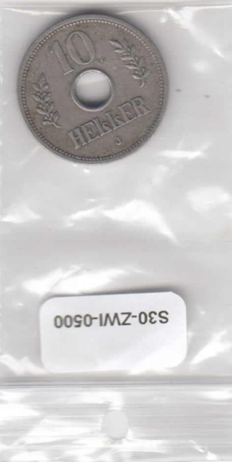 S30-ZWI-0500 German East Africa 10 Heller VF/XF 1910 KM12 J