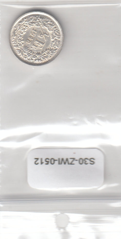 S30-ZWI-0512 Switzerland 1/2 Franc XF+ 1948 KM23  zilver