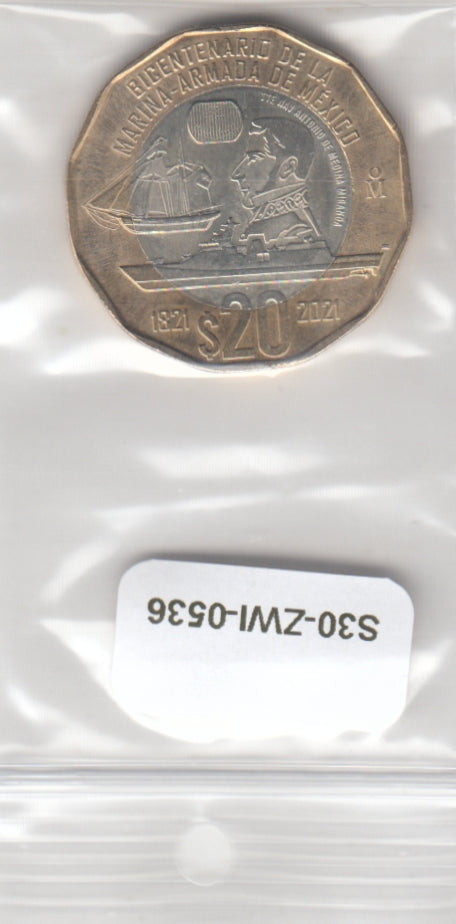 S30-ZWI-0536 Mexico 20 Pesos UNC 2021 KM1000  Bicentennial of the Mexican Navy