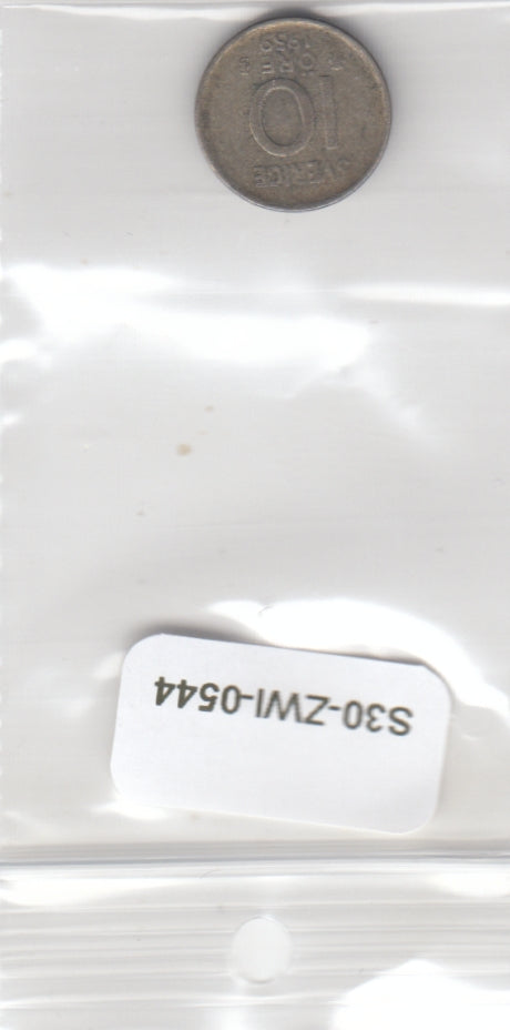 S30-ZWI-0544 Sweden 10 Ore VF  1959 KM823   zilver