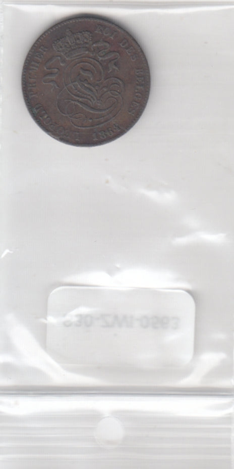 S30-ZWI-0563 Belgium 2 Centimes VG 1864 KM4.2  Waals