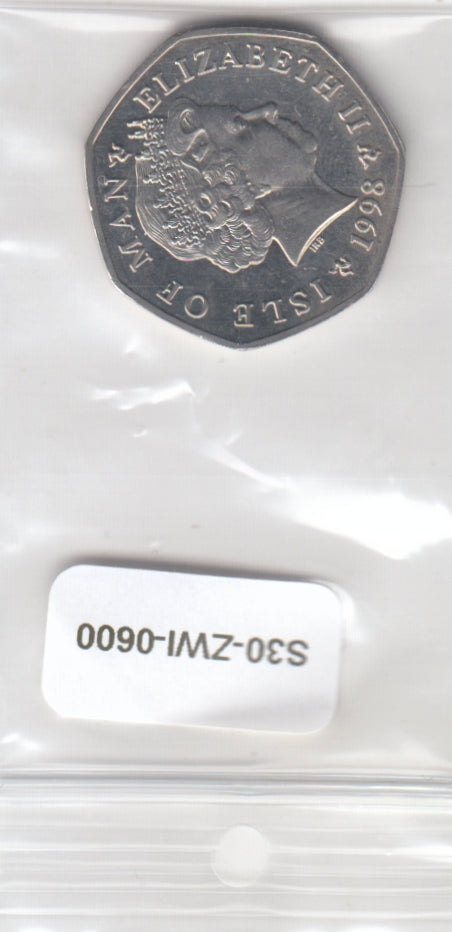 S30-ZWI-0600 Isle oF Man 50 Pence UNC 1998 KM908 AB Christmas ONLY 5000!!!