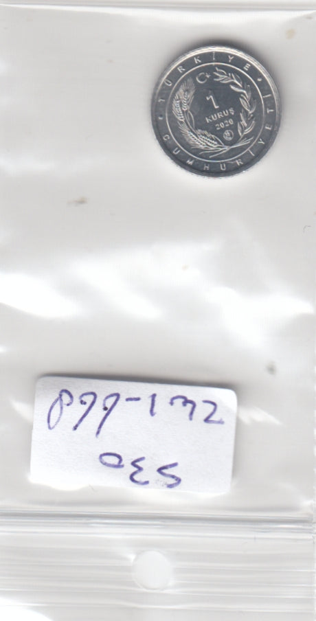 S30-ZWI-0668-M17 Turkey 1 Kurus UNC 2020 KM1465  Song thrush