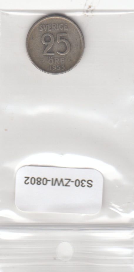 S30-ZWI-0802 Sweden 25 ore FI/VF 1953 KM824  Zilver