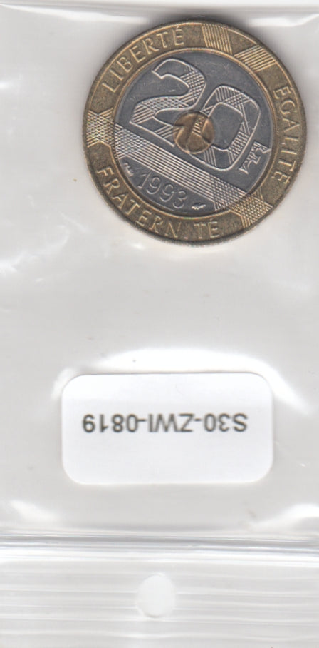 S30-ZWI-0819 France 20 Francs AU 1993 KM1008