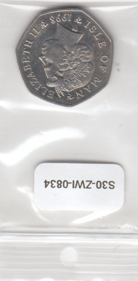 S30-ZWI-0834 Isle Of Man 50 Pence UNC 1998 KM908  Christmas