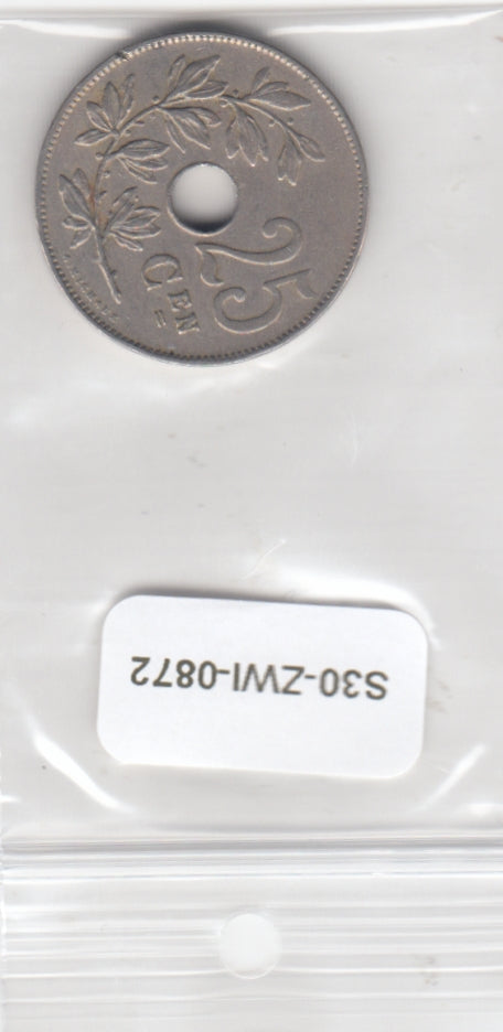 S30-ZWI-0872 Belgium 25 Centime VF 1921 KM354  VLAAMS