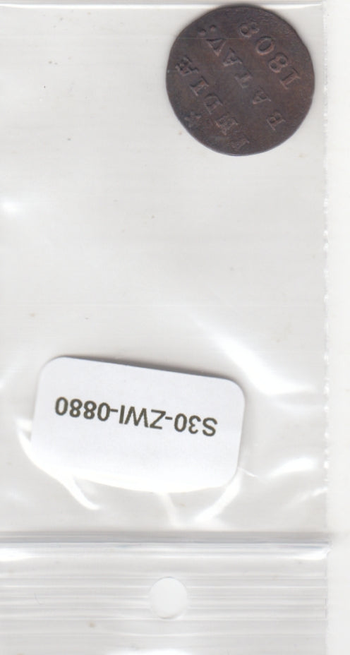 S30-ZWI-0880 Netherlands East Indies 1/2 Duit VF 1808 KM75