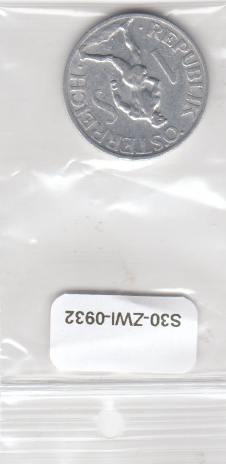 S30-ZWI-0932 Austria 1 Schilling VF/XF 1952 KM2871