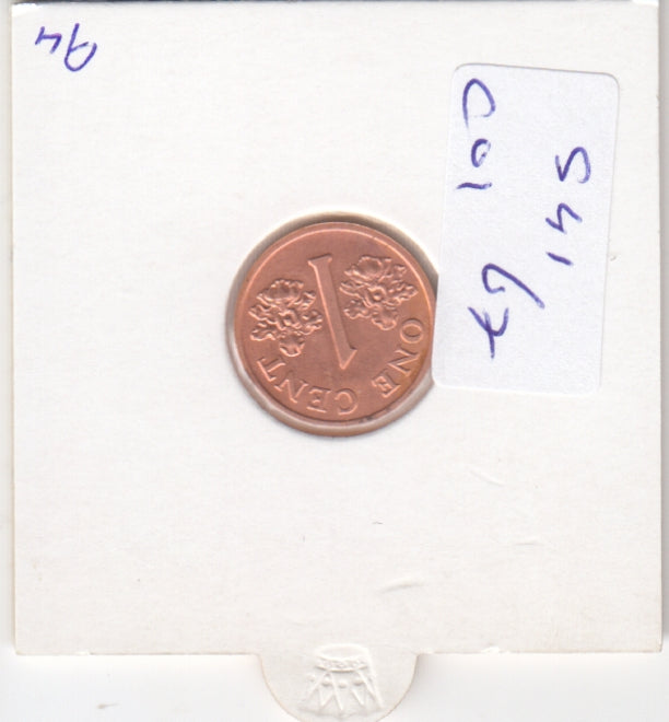 S41-C01-0067 Singapore 1 Cent UNC 1992 KM#98