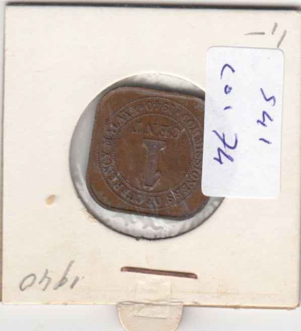 S41-C01-0074 Malaya 1 Cent VF 1940 KM#2
