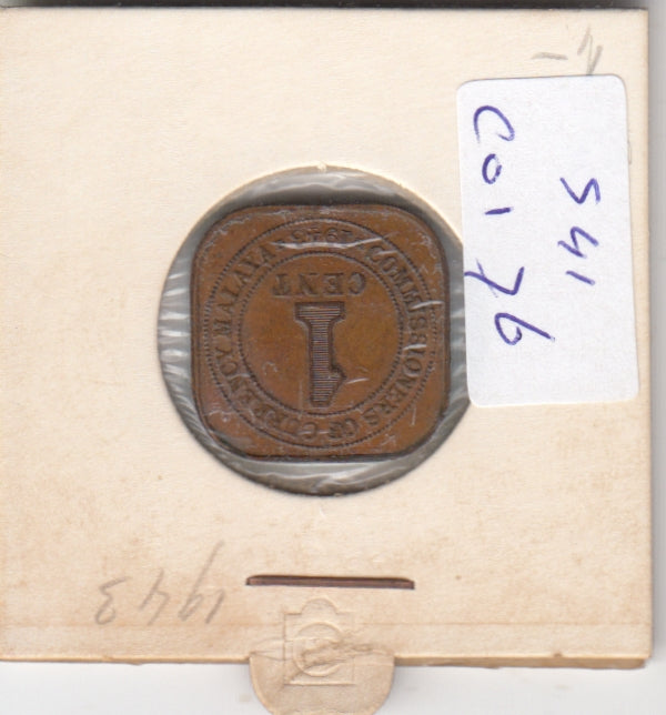 S41-C01-0076 Malaya 1 Cent VF 1943 KM#6