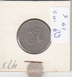 S41-C01-0088 Malaysia 20 Sen VF+ 1973 KM#4