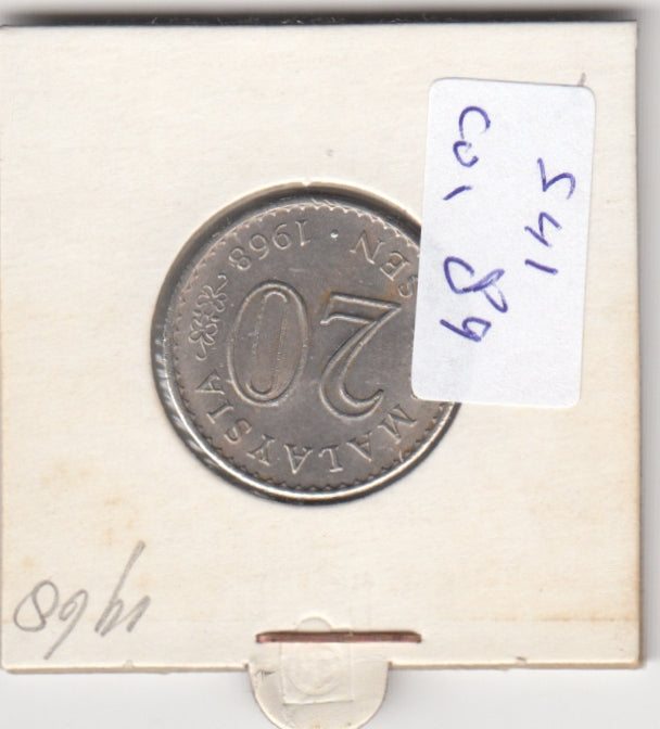 S41-C01-0089 Malaysia 20 Sen VF+ 1968 KM#4