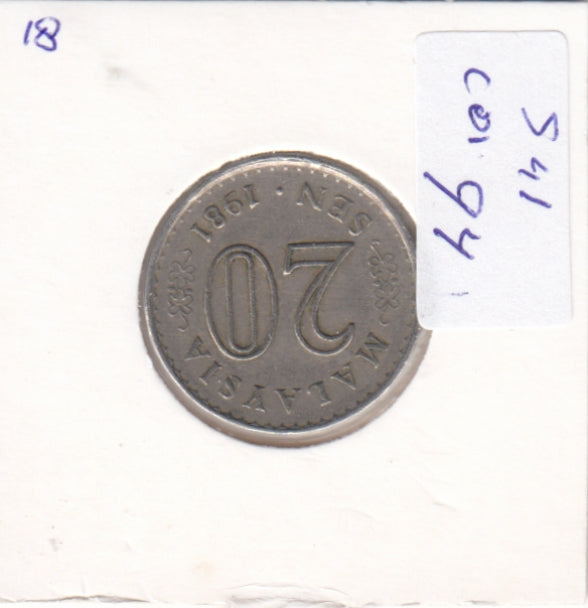 S41-C01-0094 Malaysia 20 Sen VF/XF 1981 KM#4