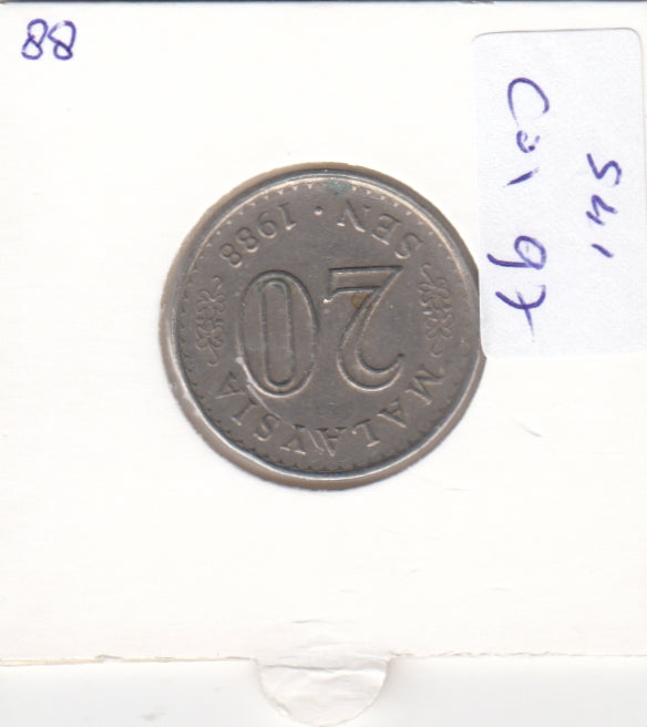 S41-C01-0097 Malaysia 20 Sen VF 1988 KM#4