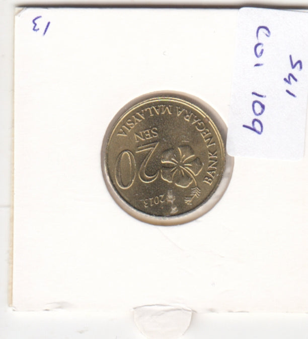S41-C01-0109 Malaysia 20 Sen AU 2013 KM#203