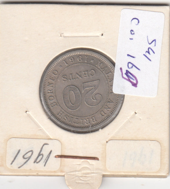 S41-C01-0169 Malaya & British Borneo 20 Cents XF 1961 KM#3