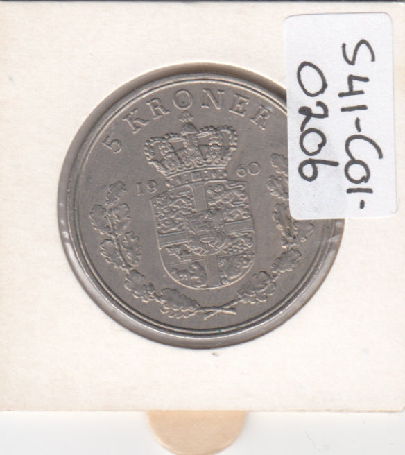S41-C01-0206 Denmark 5 Kroner XF 1960 Copenhagen (CS) KM#853.1
