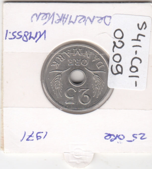 S41-C01-0209 Denmark 25 Øre AU 1971 Copenhagen (CS) Frederik IX; crowned FIX monogram KM#855.1
